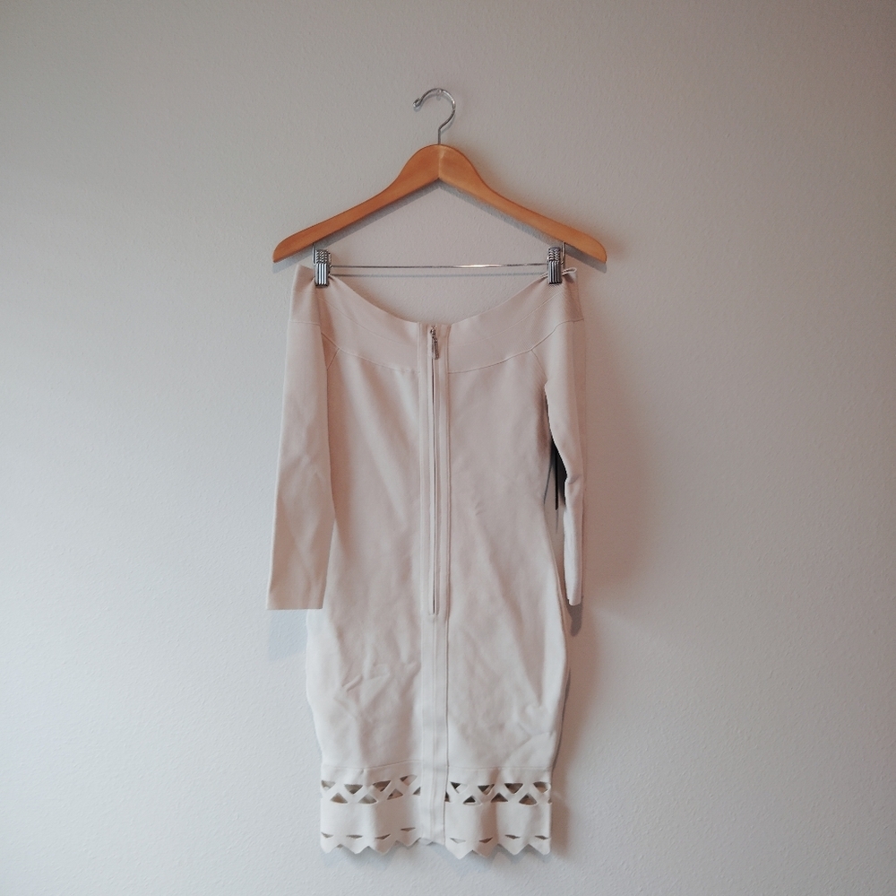 Marciano Asymmetrical Off-Shoulder White Bodycon Dress - Picture 6 of 8